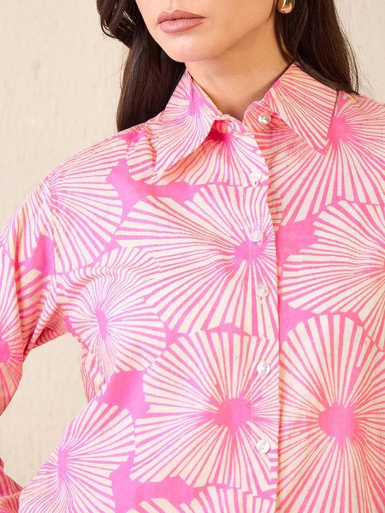 retro bloom pink & peach button-down shirt
