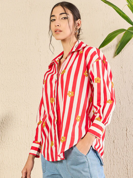 retro bloom stripe shirt