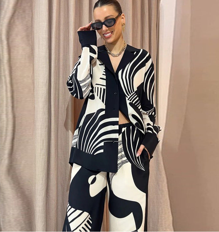 black & cream abstraction co-ord set