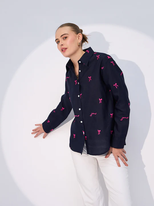 navy charm button down shirt