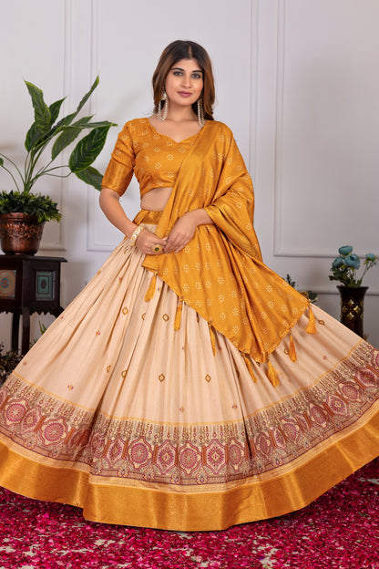 Presenting a perfectly blended Tussar silk lehenga for festive season to charm your look