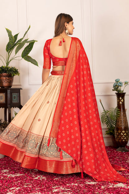 Presenting a perfectly blended Tussar silk lehenga for festive season to charm your look