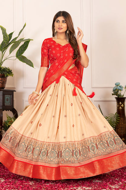 Presenting a perfectly blended Tussar silk lehenga for festive season to charm your look