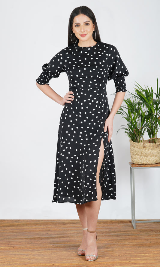 Black & White Polka Dot Midi Dress