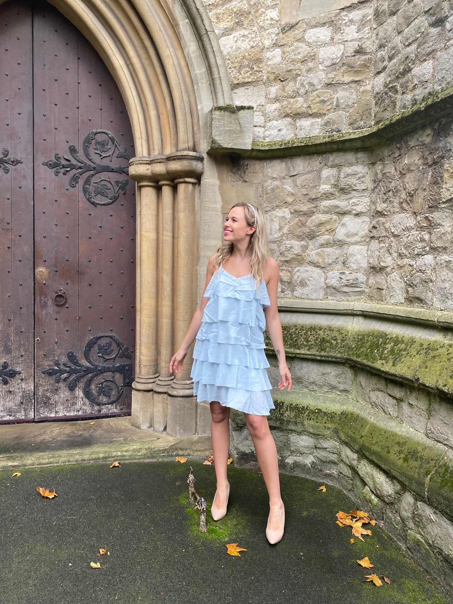 tiered ruffle mini dress - light blue