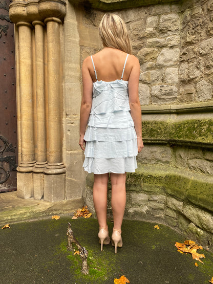 Tiered Ruffle Mini Dress - Light Blue
