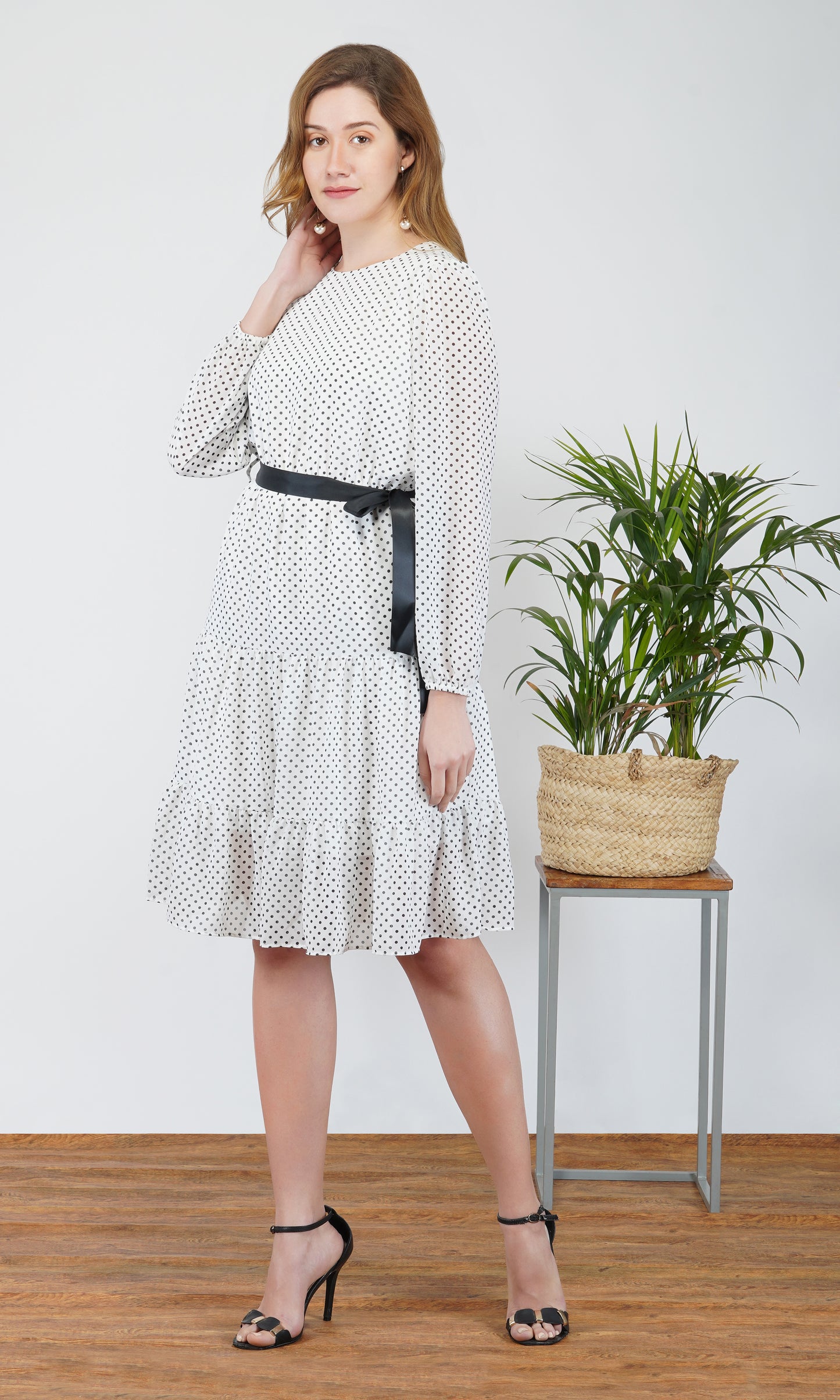 polka dot charm tiered a-line dress