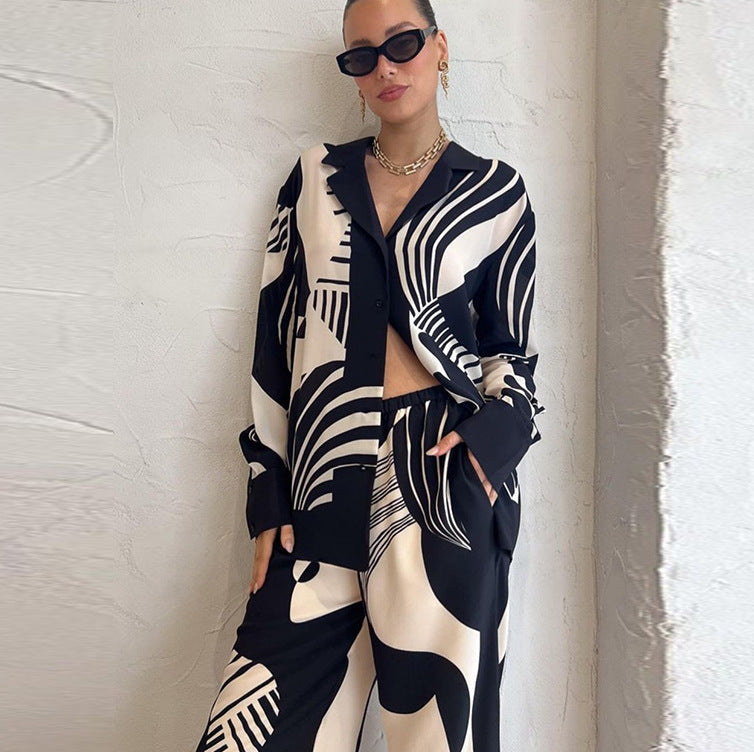 black & cream abstraction co-ord set